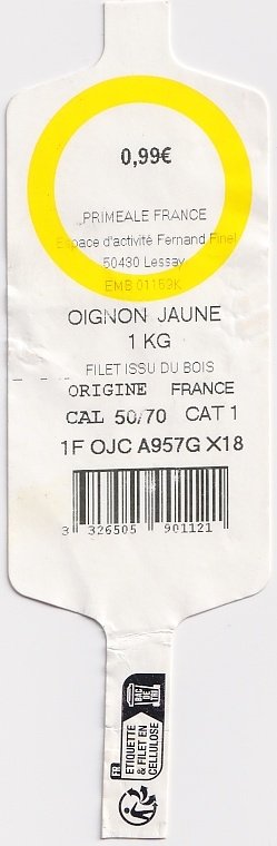 0,99 € primeale oignon jaune 1kg