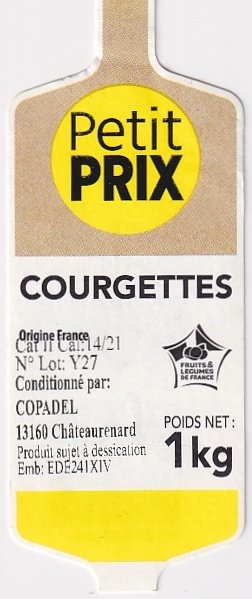 Petit prix courgettes origine france 1kg