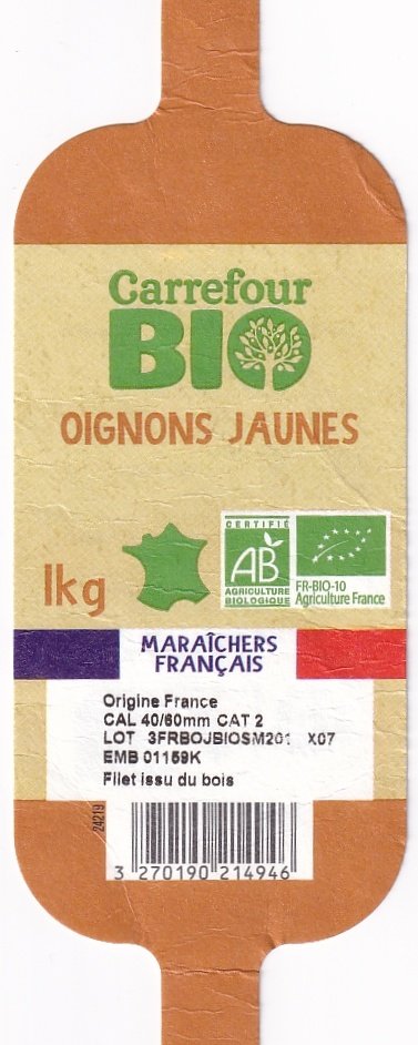 Carrefour bio oignons jaunes maraichers français 3270190214946