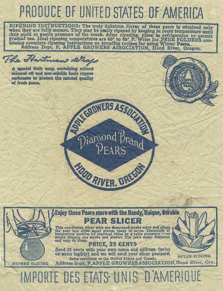 Diamond brand pears apple growers association hood river oregon produce of united states of america