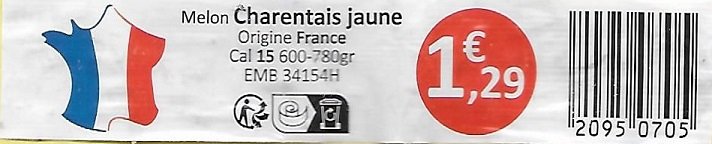 Melon charentais jaune origine france 600-780gr 1,29€ 20950705