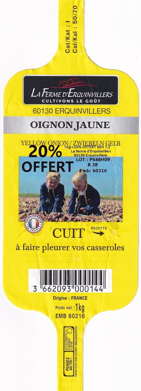 la ferme d erquinvillers oignon jaune 1kg 20 % offert  france 3662093000144