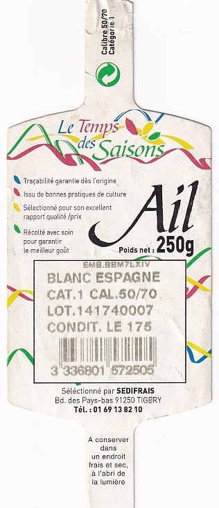 Le temps des saisons ail 250g blanc espagne 3336801572505