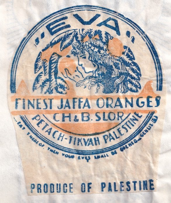 Eva finest jaffa oranges petach-tikvah palestine produce of palestine