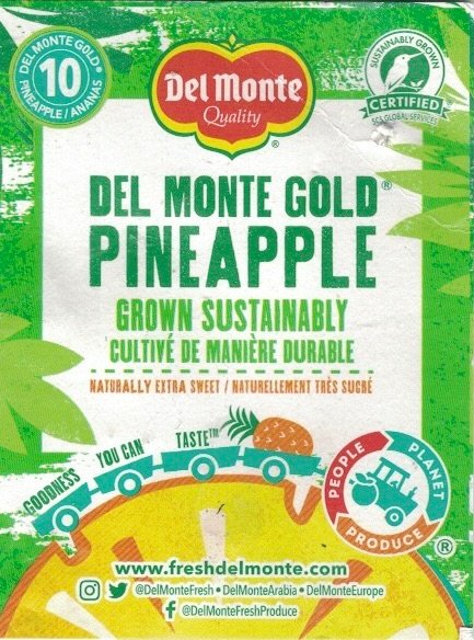 Del monte quality gold pineapple grown sustainably 10 product of costa rica 5050372110000