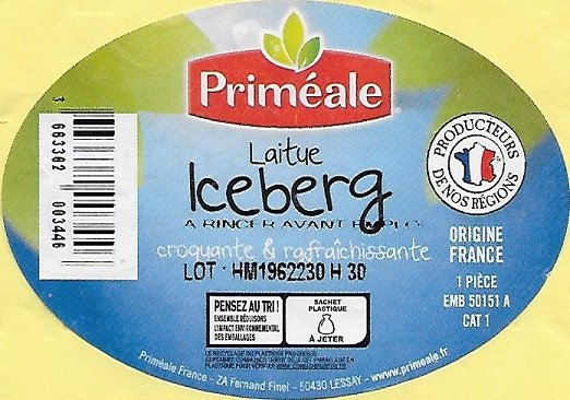 Primeale laitue iceberg producteurs de nos regions origine france 663362003446