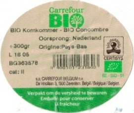 Carrefour bio bio komkommer bio concombre oorsprong: nederland origine: pays bas 5400101231603