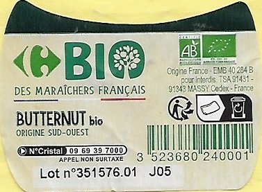 Carrefour bio des maraichers français butternut origine sud ouest france 3523680240001
