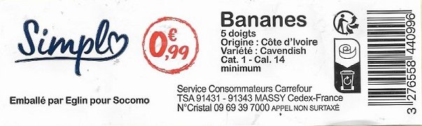 simpl 0,99€ bananes 5 doigts origine cote d ivoire 3276558440996 emballe par eglin