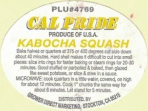 Cal Pride plu #4769 produce of u.s.a. kabocha squash distributed by grower direct marketing stockton ca 95215