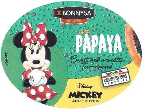 bonnysa desde 1956 papaya sweet and aromatic tree-ripened grown in canary islands tenerife disney mickey and friends
