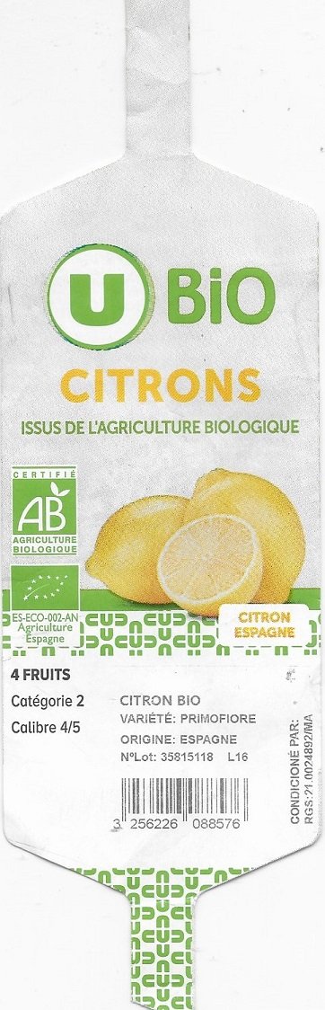 U bio citrons origine espagne 4 fruits 3256226088576