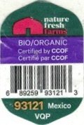 Nature Fresh Farms bio organic certified by ccof 689259931213 93121 mexico vqp