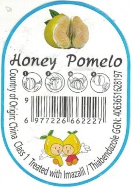 Honey pomelo country of origin: china class 1 treated with imazalil 6977226662227