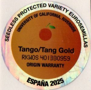 Tango / tang gold seedless protected variety eurosemillas university of california, riverside origin warranty espana 2025