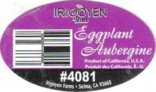 Irigoyen Farms eggplant aubergine product of calaifornia u.s.a. produit des california #4081 irigoyen farms selma ca 93662