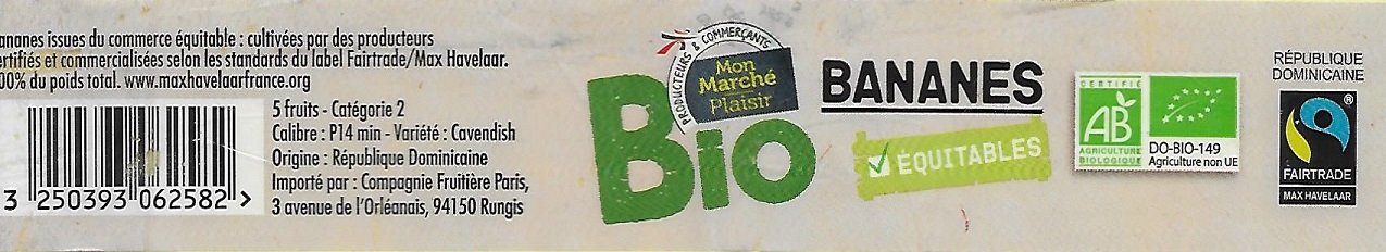 Mon marche plaisir bio bananes equitables 3250393062582 do-bio-149 origine republique dominicaine