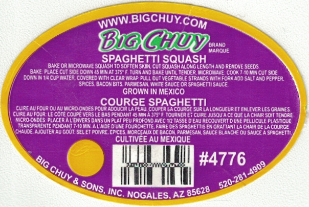 Big chuy www.bigchuy.com spaghetti squash grown in mexico courge cultivee au mexique #4776