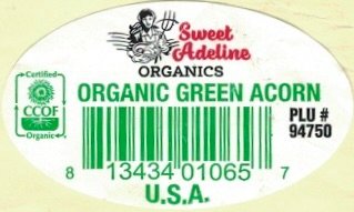 Sweet Adeline Organics organic green acorn plu #94750 81343401065 u.s.a.