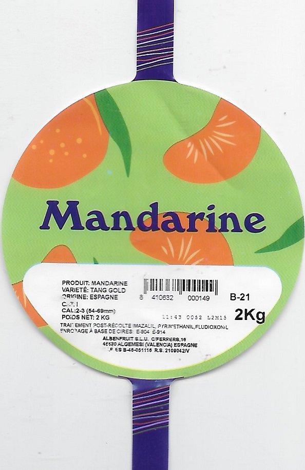 Mandarine origine espagne 8410632000149 2kg