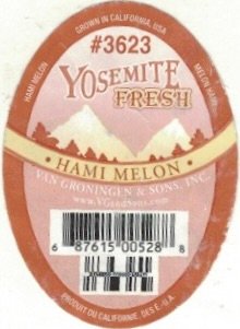 Yosemite fresh grown in california #3623 usa hami melon van groningen & sons inc. 68761500528