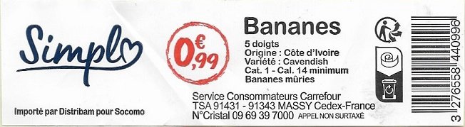 simpl 0,99€ bananes 5 doigts origine cote d ivoire 3276558440996 emballe par distribam