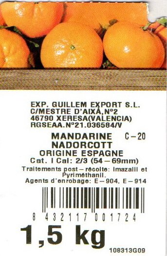 exp. guillem export s.l. mandarine nadorcott espagne 8432117001724
