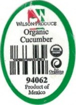 Wilson Produce organic cucumber usda organic 94062 product of mexico