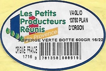 Les petits producteurs reunis asperge verte 500gr vaglio 13750 plan d orgon origine france 3701358800919