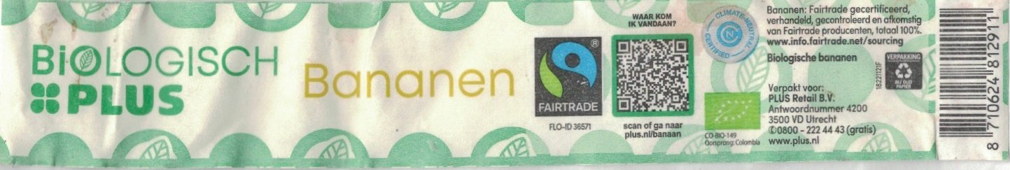 Plus biologisch bananen fairtrade flo-id 36571 oorsprong: colombia