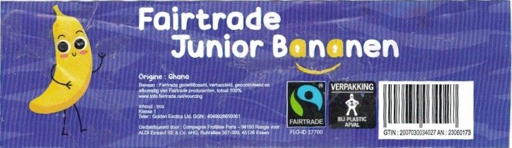 Fairtrade junior bananen origine: ghana flo-id 27700 gti: 2007030034027