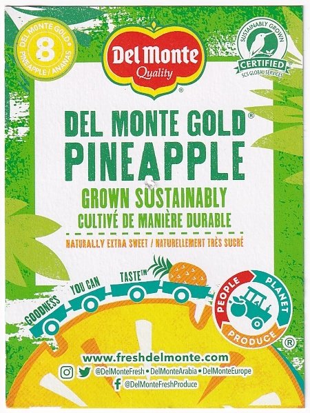 Del monte quality gold pineapple grown sustainably 8 product of costa rica 5050372118006