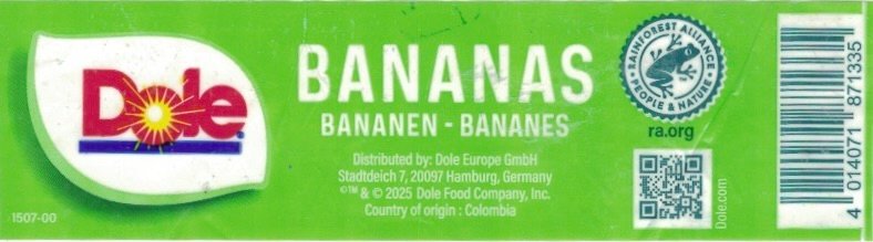 Dole bananas country of origen: colombia 4014071871335