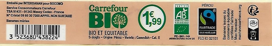 Carrefour bio bio et equitable 5 doigts origine perou 3523680438224 flo id 32151