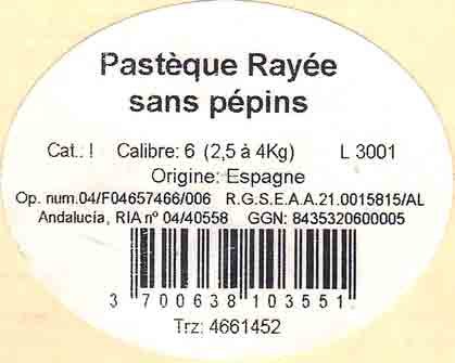 pastèque rayée sans pépins origine : espagne 3700638103551