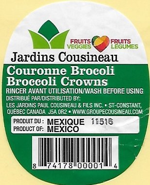 Jardins cousineau couronne brocoli produit du mexique 874178000014