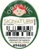 Signature Brand by franks organic franksfarms.com product of mexico yellow bell pepper #94689
