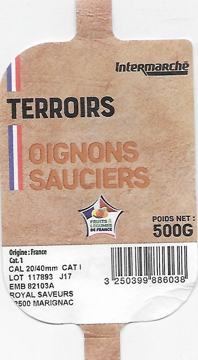 Intermarche terroirs oignons sauciers origine france 500g 3250399886038