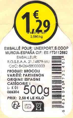 1,€29 brocoli variete: parthenon origine : espagne 6436045731401