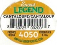 Sweet Legend cantaloupe cantaloup 850725002007 produce of usa 4050 produit des e.-u.a. www.legendproduce.com