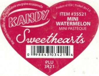Kandy item #35521 mini watermelon mini pasteque sweet hearts 098843034214 plu 3421