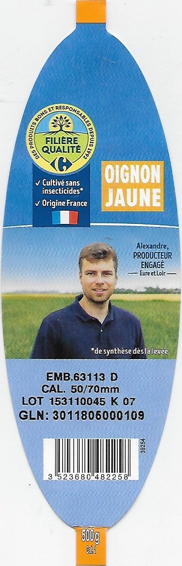 Carrefour filiere qualite oignon jaune origine france alaxandre producteur 3523680482258 500g 39254