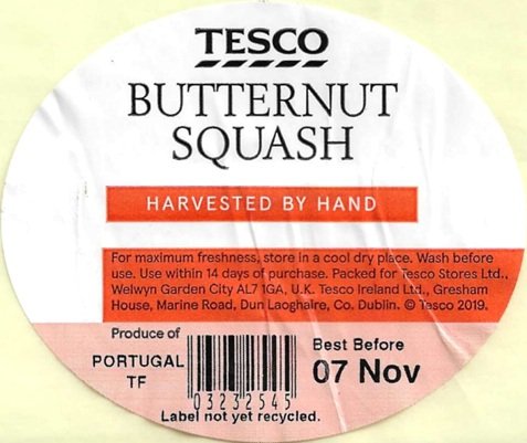 tesco butternut squash harvested by hand produce of