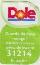 dole guarda da dove vengo inserisci il codice in www.dole.com 31214 ecuador