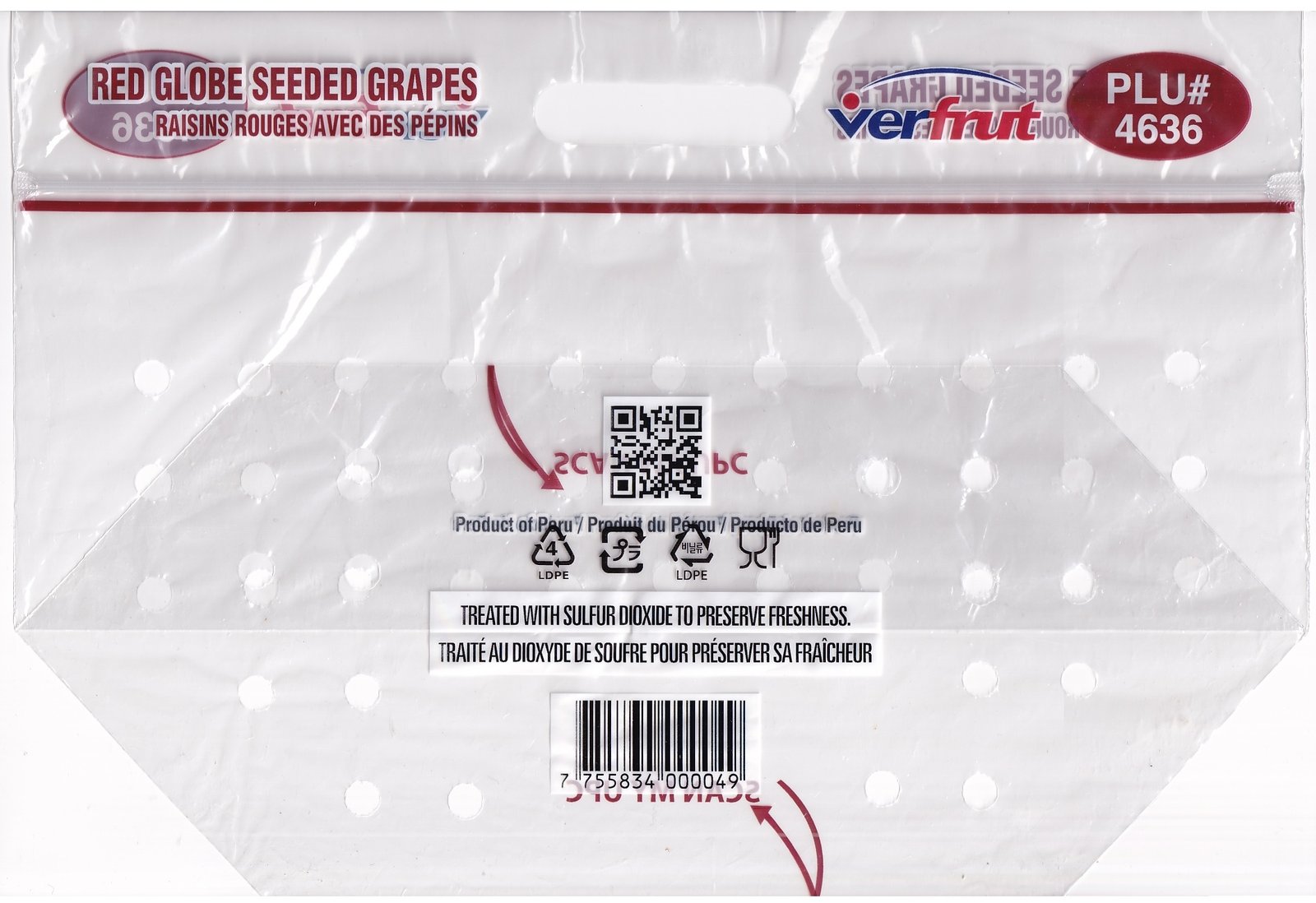 Verfrut red globe seeded grapes raisins rouges avec des pepins plu #4636 product of peru 7755834000049