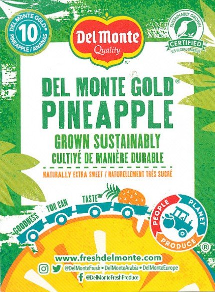 Del monte quality gold pineapple grown sustainably 10 product of costa rica 5050372110000