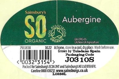 sainsbury s so organic aubergine 00323154