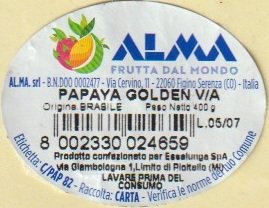 alma frutta dal mondo papaya golden origine brasile 8002330024659 c/pap 82 raccolta carta