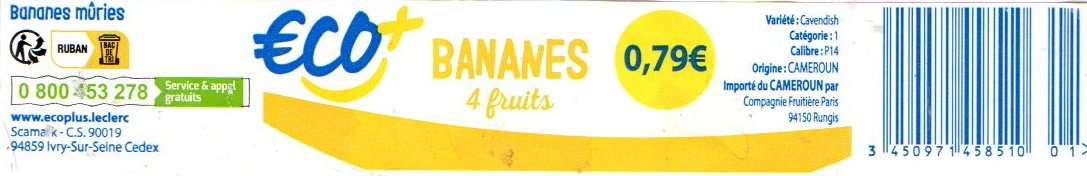 Eco+ bananes 4 fruits 0,79€ bananes muries www.ecoplus.leclerc cameroun 345097145851001