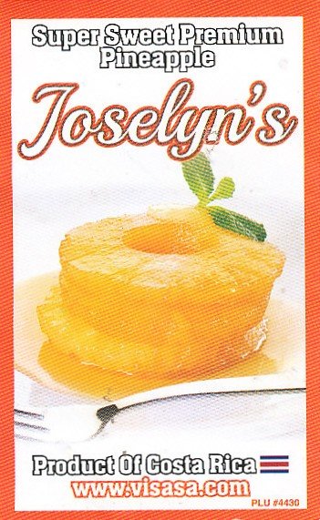 Joselyn s super sweet premium pinapple product of costa rica www.visasa.com plu #4430 7441019900005